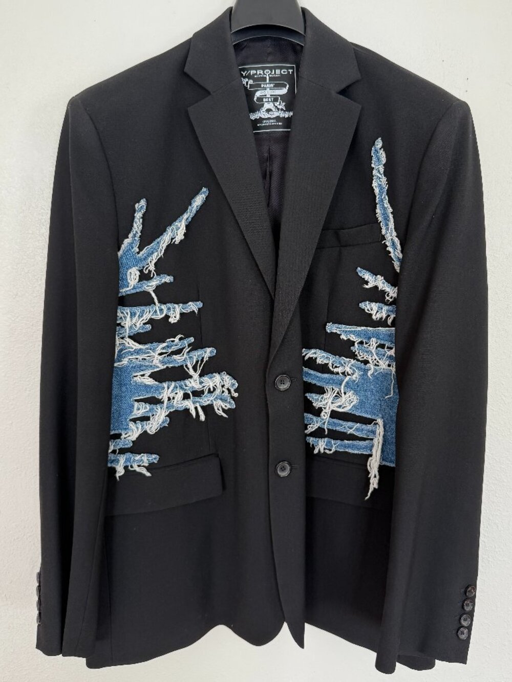 Y/Project Deconstructed Denim Detail Blazer Black Wool Jacket Unisex M